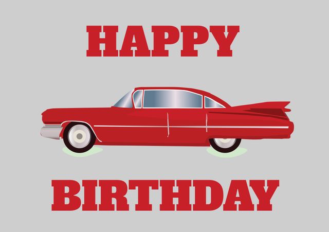 Perfect for sending birthday wishes to car enthusiasts. This vintage red car design adds a nostalgic flair to any celebration. Ideal for both digital and printed greeting cards.