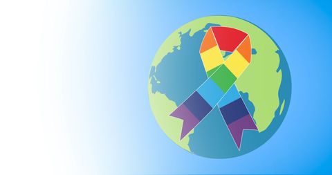 Rainbow Ribbon on Globe with Blue Gradient Background - Download Free Stock Images Pikwizard.com