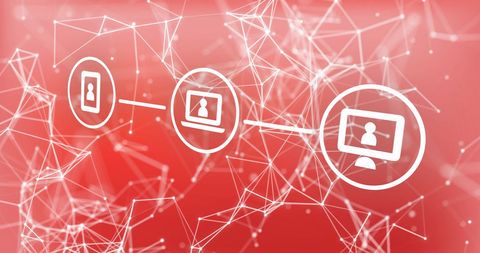 Digital connection concept on red abstract background
