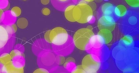 Abstract Multicolored DNA with Bokeh on Purple Background