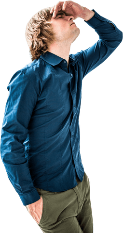 Transparent Stressed Hipster Businessman Holding Head in Frustration