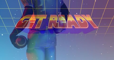 Get ready neon text overlay with african american football player