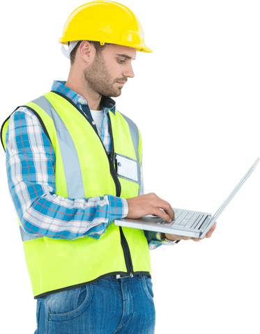 transparent construction worker using laptop in safety gear - Download Free Stock Videos Pikwizard.com