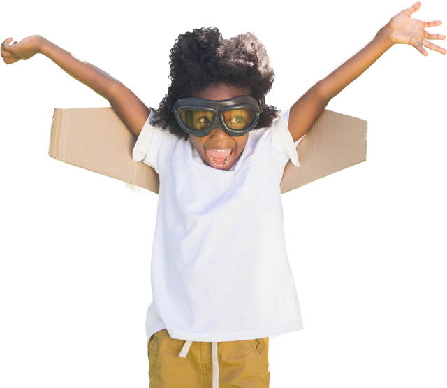 Playful Child Wearing Transparent Goggles Posing With Cardboard Wings - Download Free Stock Videos Pikwizard.com