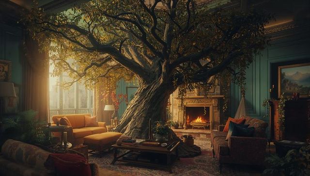 Lush tree becomes centerpiece in elegant drawing room