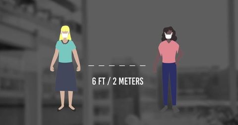 Social Distancing Guidelines with Two Women Wearing Masks