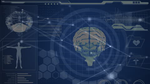 Futuristic Brain Interface with Data Hexagons