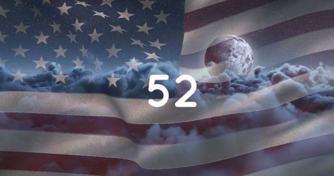 Number 52 Overlay on American Flag with Moonlit Sky