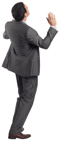 Businessman with Arms Raised in Celebration on Transparent Background