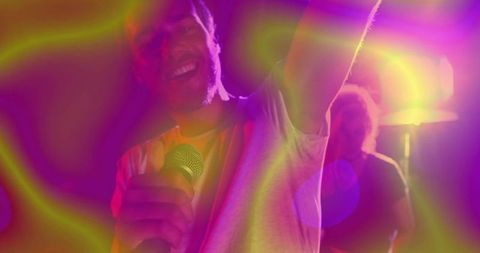 Energetic Club Singer Performing Under Vibrant Lights