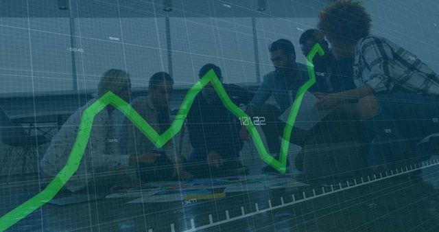 Business team analyzing growth charts in modern office