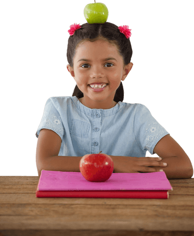 joyful girl balancing granny smith apple on head on transparent background - Download Free Stock Videos Pikwizard.com