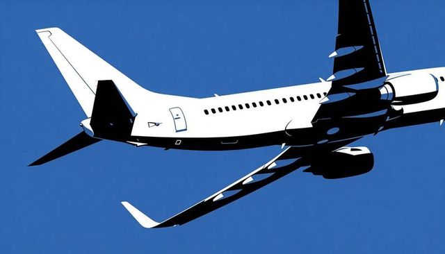 Soaring commercial twin-engine jet with winglets and tail view against clear blue sky