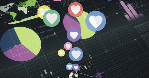 Heart Icons Overlayed on Global Data Processing Interface - Download Free Stock Images Pikwizard.com