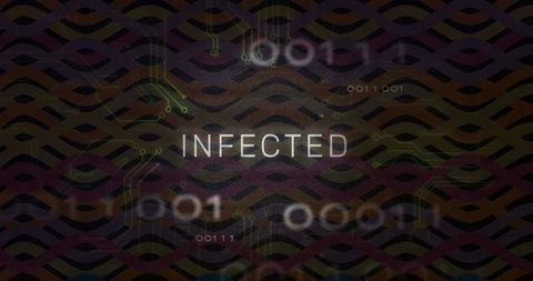 Cybersecurity breach concept with glowing infected text