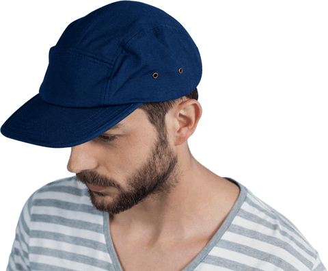 Transparent Young Man Wearing Blue Cap Looking Down Thoughtfully