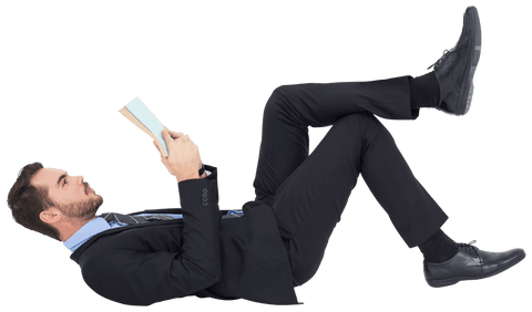 Businessman Relaxing and Reading Book On Transparent Background
