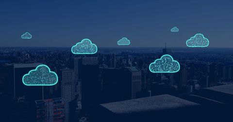Digital Clouds Illustrating Cloud Computing Over Cityscape - Download Free Stock Images Pikwizard.com