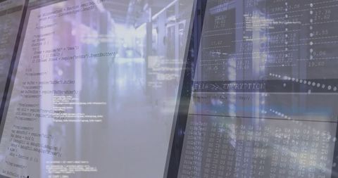 Futuristic Data Center With Encryption Code Overlay