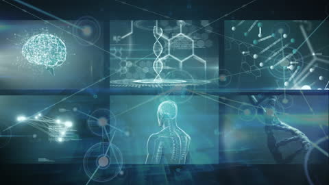 Futuristic Digital Interface with Science and Data Elements