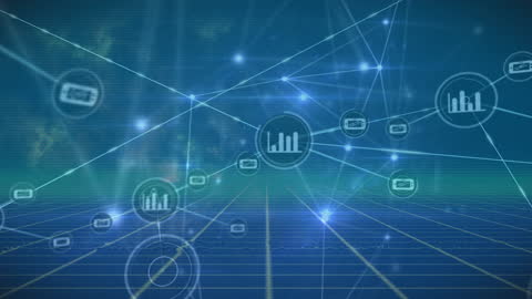 Digital Network with Icons in Tech Interface