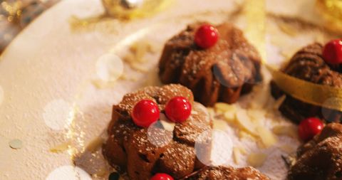 Festive Mini Chocolate Cakes with Red Berry Topping - Download Free Stock Images Pikwizard.com