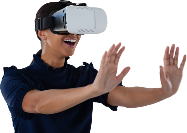 Smiling Woman Using Virtual Reality Headset on Transparent Background - Download Free Stock Videos Pikwizard.com