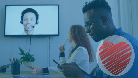 Diverse Business Team in Virtual Meeting with Technology Overlay