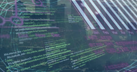 Financial Data Processing Animation Over Modern City Skyline