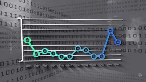 Digital Analytics Chart over Cityscape with Binary Code