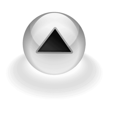 Transparent glass ball with black triangle symbol