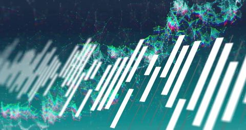 Pulsing data waveform with glitch mesh and ascending vertical bars