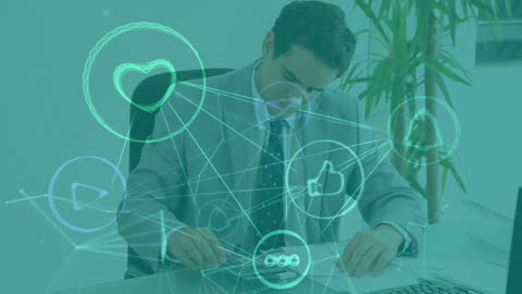 Businessman Working with Animated Network Connections