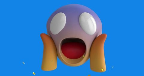 3D Surprised Face Emoji with Golden Confetti on Blue Background