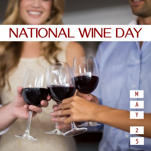 Friends Celebrating National Wine Day with Toasting Glasses - Download Free Stock Templates Pikwizard.com