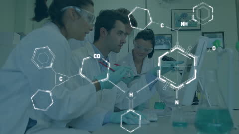 Diverse Scientists Analyzing Chemical Structures in Lab