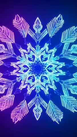Neon Mandala Snowflake Rotating and Expanding Vertical Video with Cyan Magenta Gradient Loop