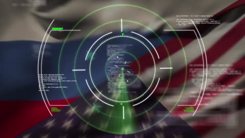 Digital Scanning Overlay Merging Russian and US Flags