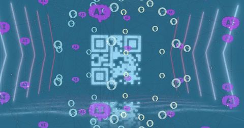 Futuristic Virtual Space with Digital QR Code and AI Icons - Download Free Stock Images Pikwizard.com