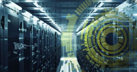 Advanced Data Server Room with Coding Overlay and Progress Indicators - Download Free Stock Images Pikwizard.com