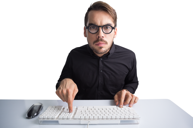 Concentrated Businessman Typing on Keyboard Transparent Background - Download Free Stock Videos Pikwizard.com