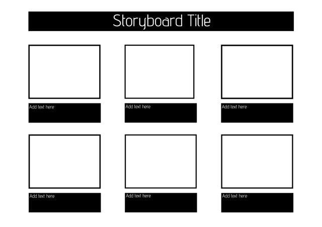 This clear and professional storyboard template is ideal for organizing ideas visually and textually. Six blank spaces allow users to add their pictures, drawings, and images while adding relevant text descriptions beneath each frame. Perfect for film production, story development, and project planning, helping creators visually organize and present their concepts seamlessly.