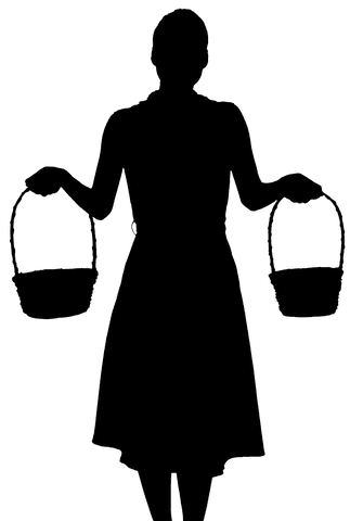 Silhouette of woman with baskets on transparent background for easter celebration