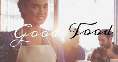 Cheerful Waitress Serving Coffee in Cozy Cafe