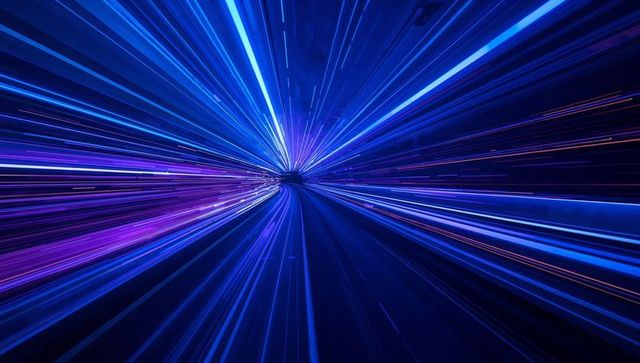 Neon Hyperdrive Tunnel Racing Blue and Purple Light Streaks Converging to Center