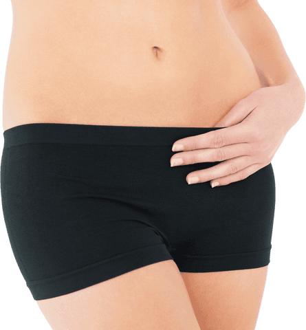 Fit young woman in black shorts on transparent background
