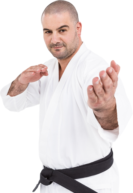 Martial Arts Expert in Karate Stance Wearing Traditional Gi on Transparent Background - Download Free Stock Videos Pikwizard.com