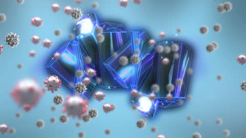 Glowing Abstract 3D Shapes Surrounded by Covid-19 Particles