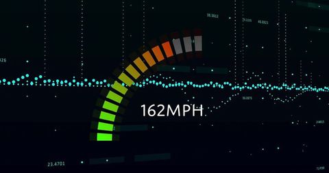 Digital speedometer and data visualization on black background