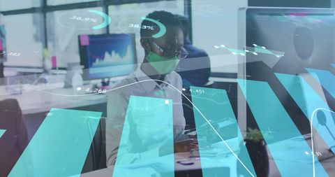 Businesswoman analyzing financial data amidst covid-19